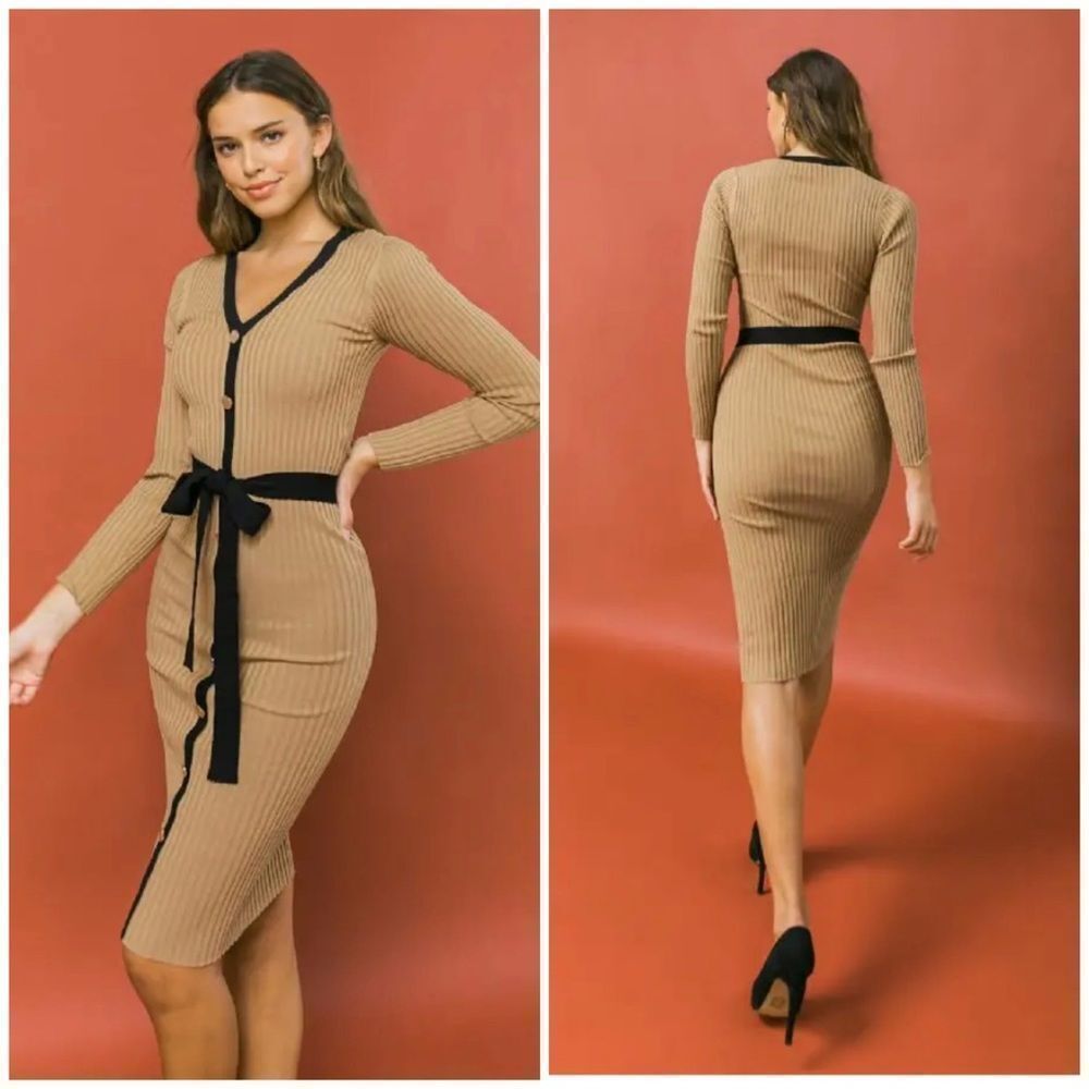 Classy Ribbed Sweater Midi Dress